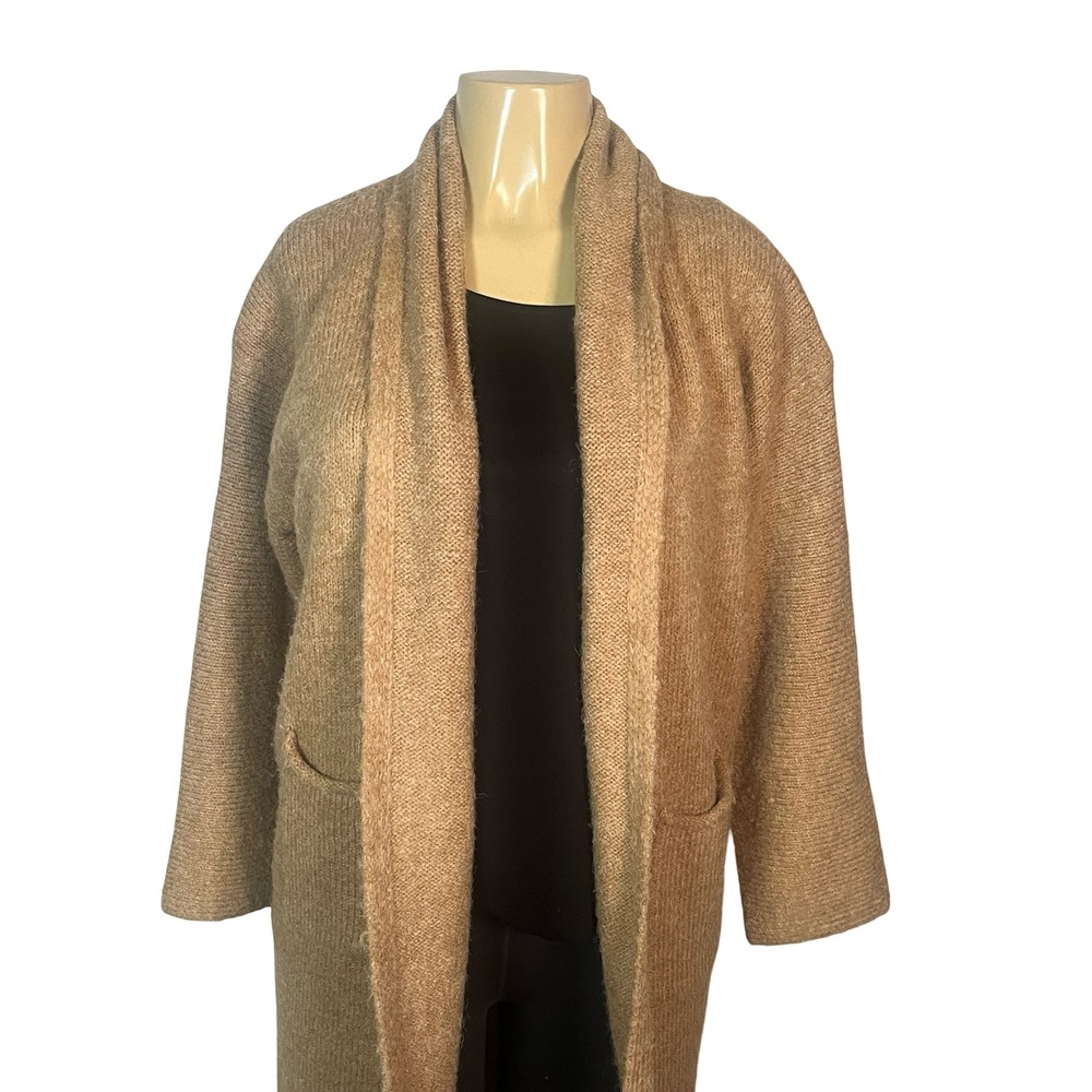 Pilcro Women S/M/OS Tan Longline Open Front Shawl Collar Cardigan Sweater Pocket